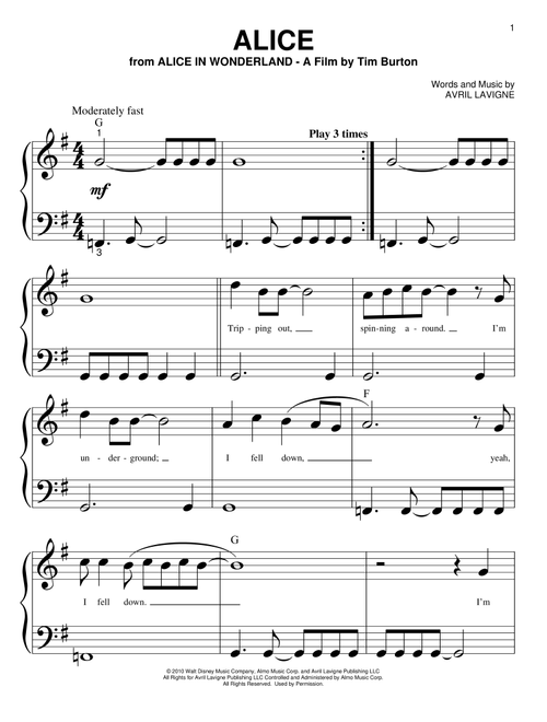 Alice - Avril Lavigne (Big Note Piano)