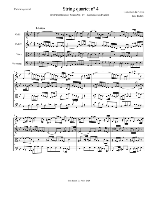 String quartet nº4 (arrangement of Domenico dall'Oglio violin sonata Op.1 nº4) (Arr. Toni Tudurí) (String Quartet)