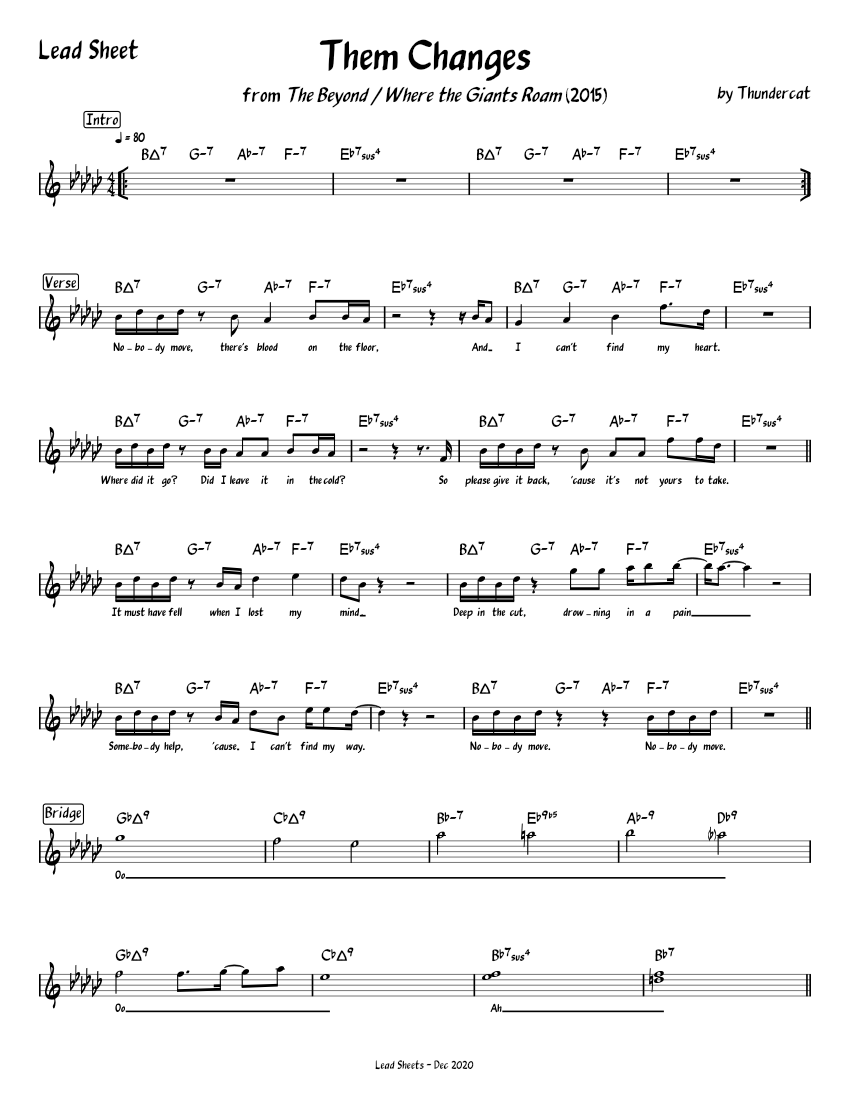 Them Changes - Thundercat [lead sheet] Sheet Music with Chords for