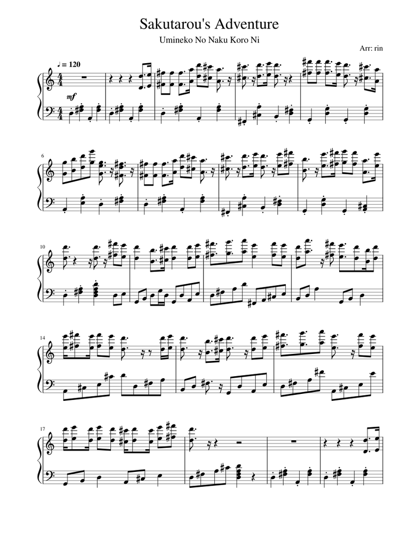 Sakutarou's Adventure Sheet music for Piano (Solo