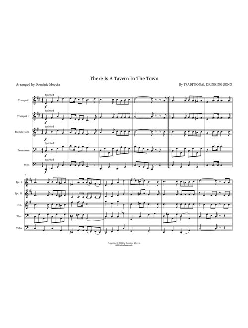 There Is A Tavern In The Town (Arr. Dominic Meccia) - Traditional Drinking Song (Small Ensemble)