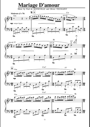 Mariage D'amour by Paul de Senneville arranged Richard Clayderman for Piano