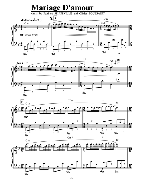 Mariage D'amour by Paul de Senneville arranged Richard Clayderman for Piano