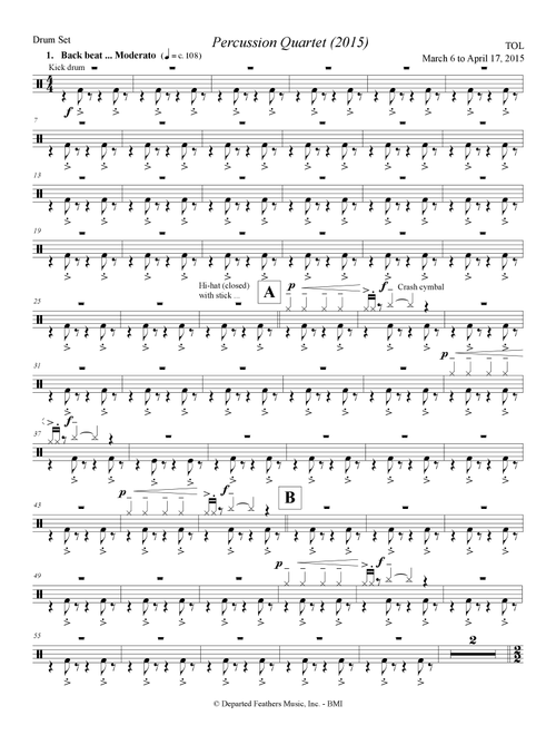 Percussion Quartet (2015) drum set part - Thomas Oboe Lee (Drums)