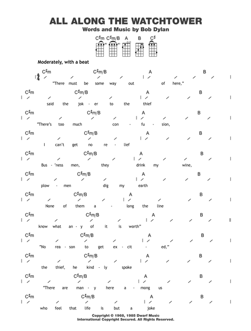 All Along The Watchtower - Jimi Hendrix, Bob Dylan (Ukulele Chords-Lyrics)
