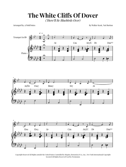 (There'll Be Bluebirds Over) The White Cliffs Of Dover (Arr. Glauco Fernandes) - Various (Trumpet and Piano)