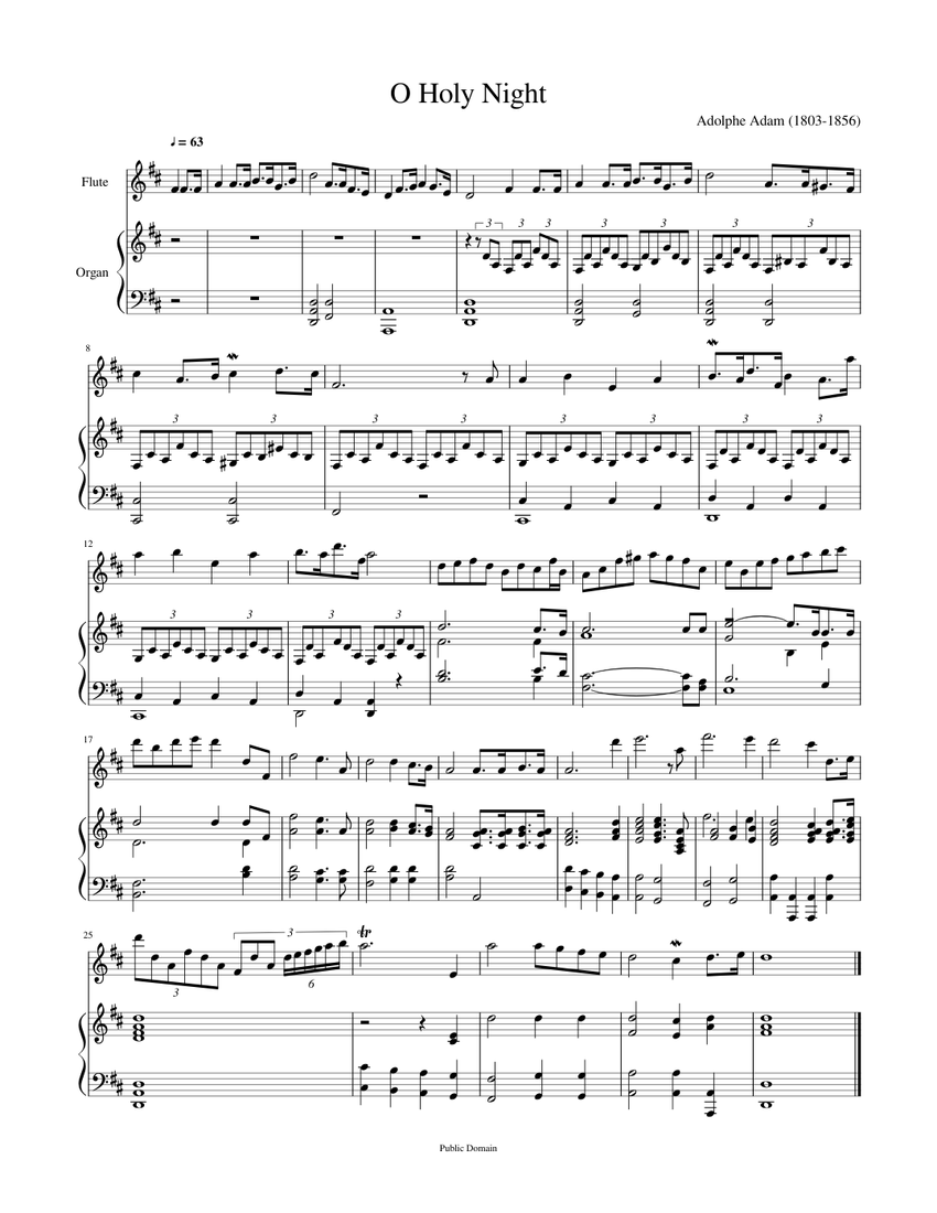 O Holy Night Flute + Keyboard Sheet music for Organ, Flute (Mixed