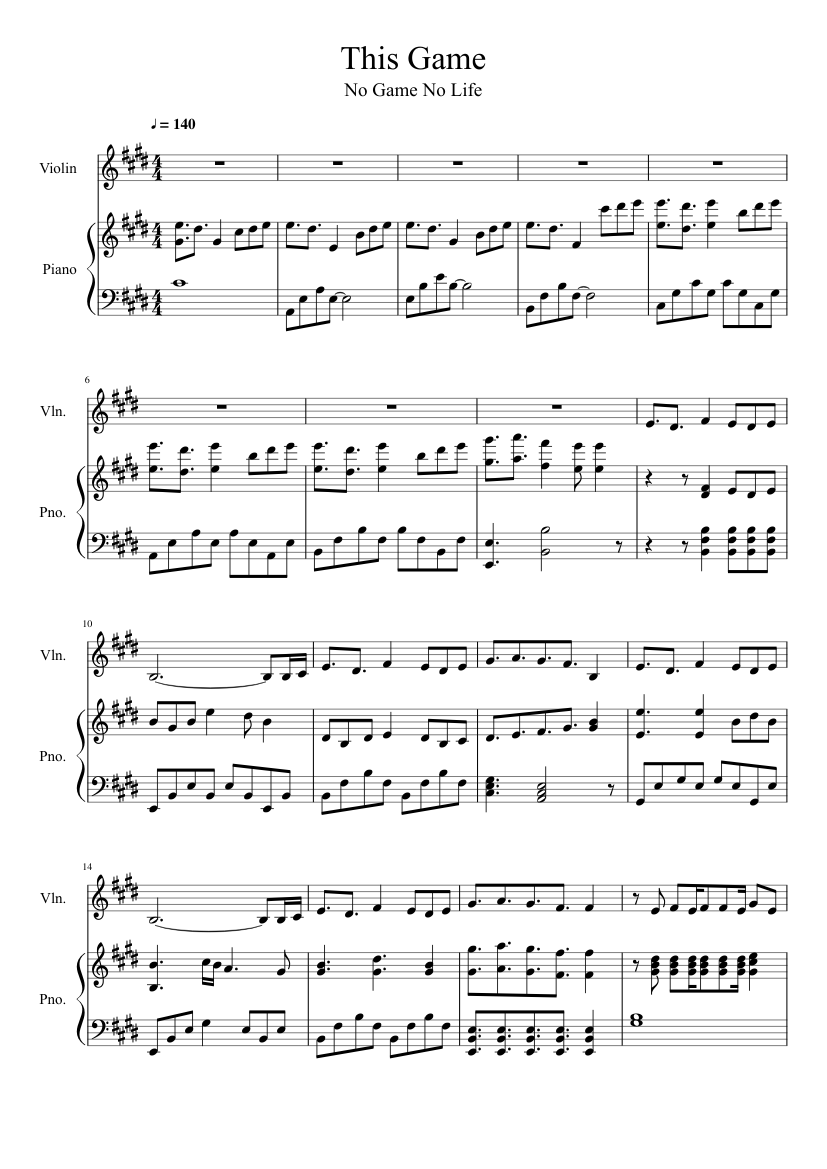 Game Life - This Game (TV Ver. Sheet for Piano, Violin (Solo) | Musescore.com