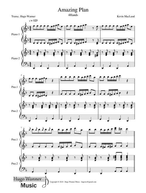 Amazing Plan - Four Hands Piano (Arr. Hugo Wanner Music) - Kevin MacLeod (Instrumental Duet)