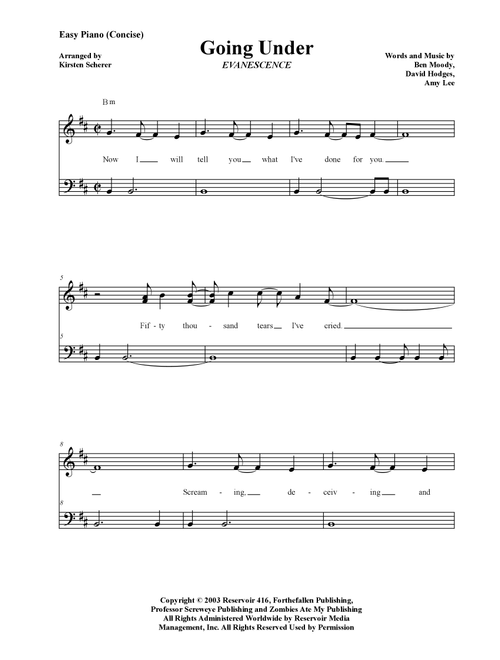 Going Under (Arr. Kirsten Scherer) - Evanescence (Easy Piano)