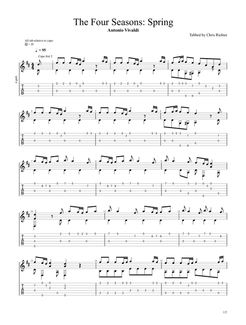 Concerto No. 1 in E major, Op. 8, RV 269, "Spring" (La primavera) I. Allegro (Antonio Vivaldi) (Arr. Chris Richter) (Guitar Tab)