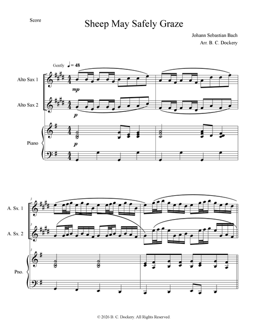 Sheep May Safely Graze (Alto Sax Duet with Piano Accompaniment) (Arr. B. C. Dockery) - Johann Sebastian Bach (Alto Saxophone Duet)