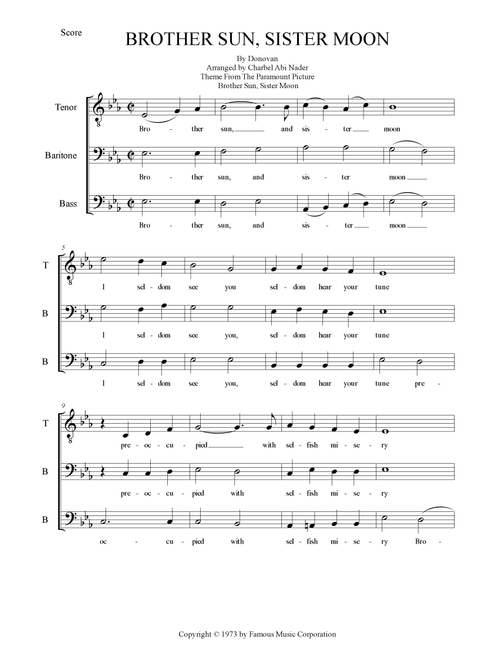 Brother Sun, Sister Moon (Arr. Charbel ABI NADER) - Donovan (Choral, 3-Part)