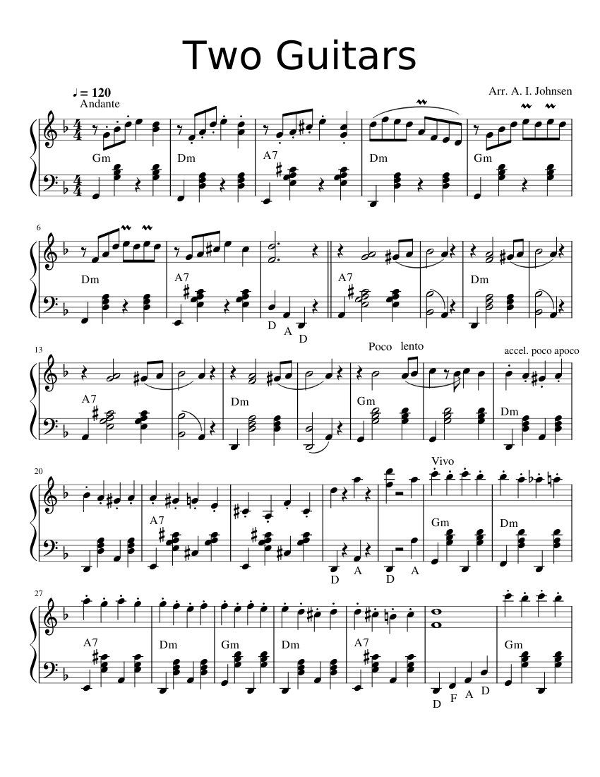 Two Guitars Sheet Music with Chords for Piano (Solo