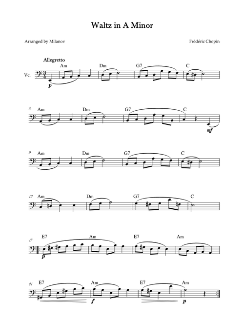 Waltz in A Minor | B. 150, Op. Posth. | Chopin | Cello | Chords (Arr. Milanov) - Frédéric Chopin (Cello Solo)