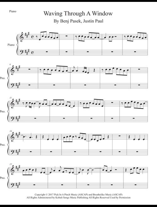 Waving Through A Window (Arr. Kevin Busse) - Justin Paul, Benj Pasek (Easy Piano)