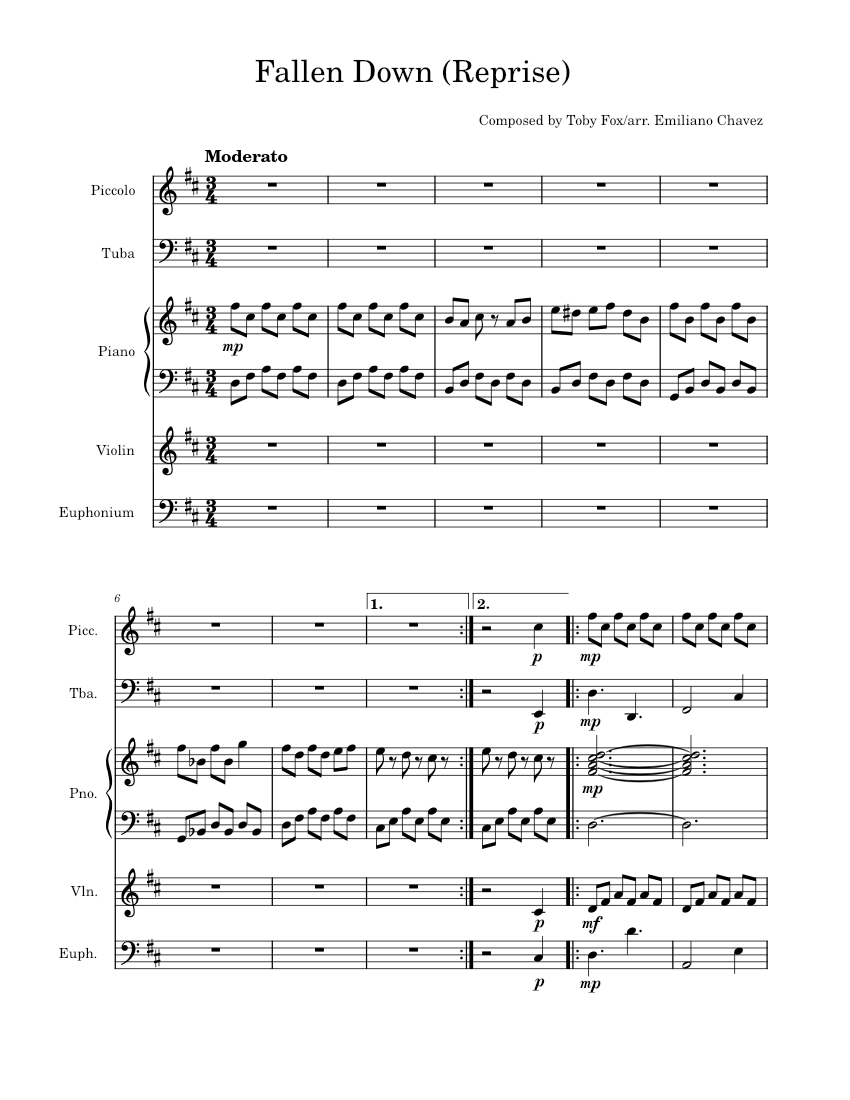 Fallen Down Reprise Toby Fox Fallen Down Reprise Toby Fox Arr Yoo6bird Sheet Music For