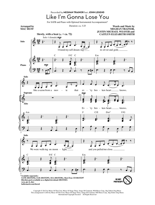 Like I'm Gonna Lose You (Arr. Mac Huff) - Meghan Trainor (Choral, SATB)