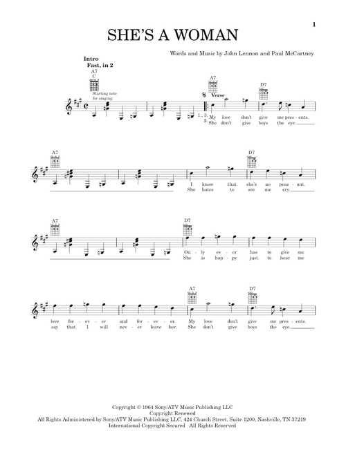 She's A Woman - The Beatles (Easy Guitar)