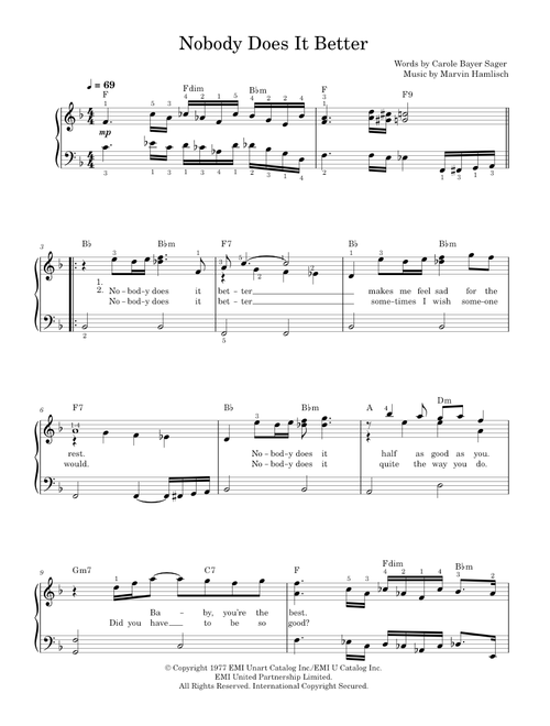 Nobody Does It Better - Carly Simon (Easy Piano)