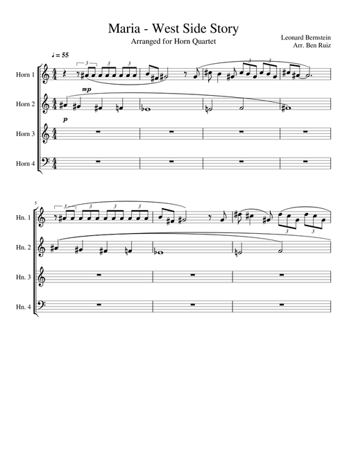 Maria from West Side Story for Horn Quartet