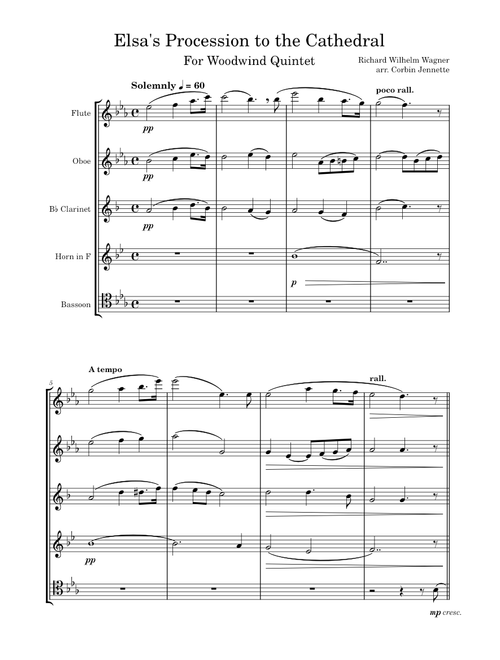 Elsa's Procession to the Cathedral – Richard Wilhelm Wagner for Woodwind Quintet