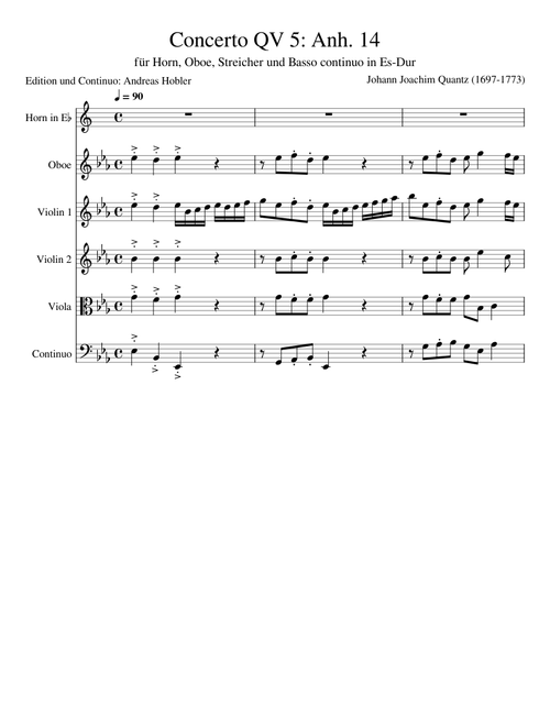Concerto for Horn, Oboe, Strings, and Basso Continuo in E-flat Major QV 5:Anh.14