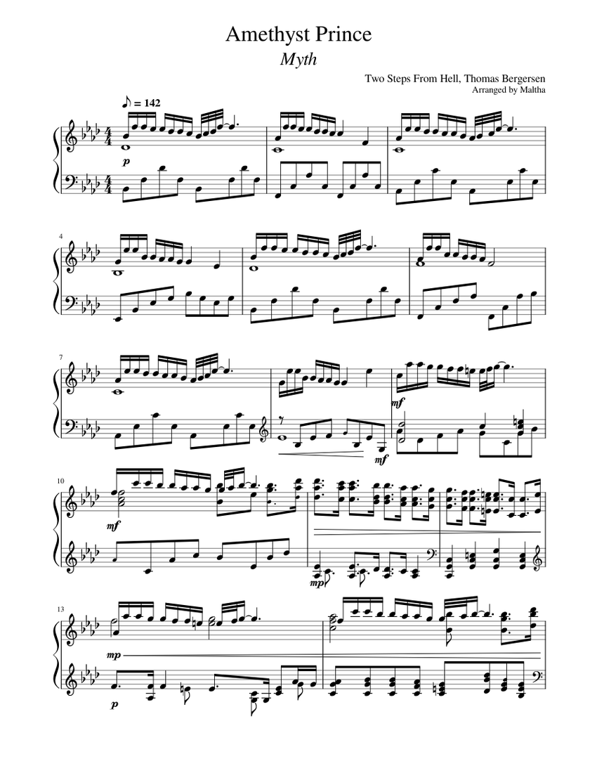 Amethyst Prince – Two Steps From Hell Sheet Music for Piano (Solo