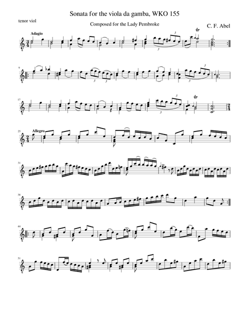 C. F. Abel. Sonata for the viola da gamba, WKO 155