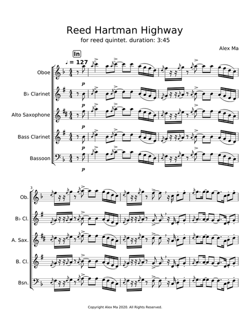 Reed Hartman Highway (2020) for reed quintet