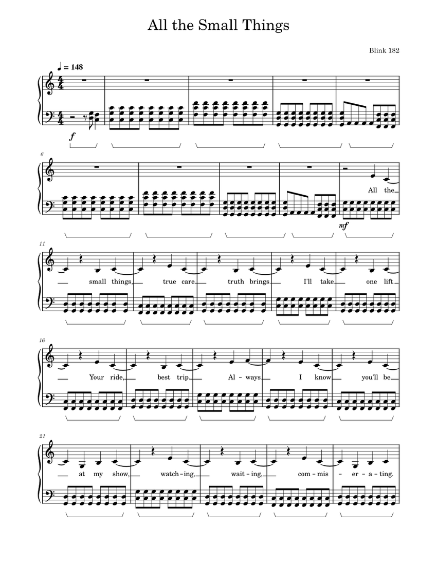 All The Small Things – Blink-182 Sheet Music for Piano (Solo