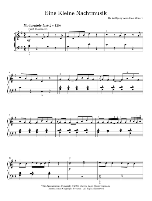 Eine Kleine Nachtmusik - Wolfgang Amadeus Mozart (Easy Piano)