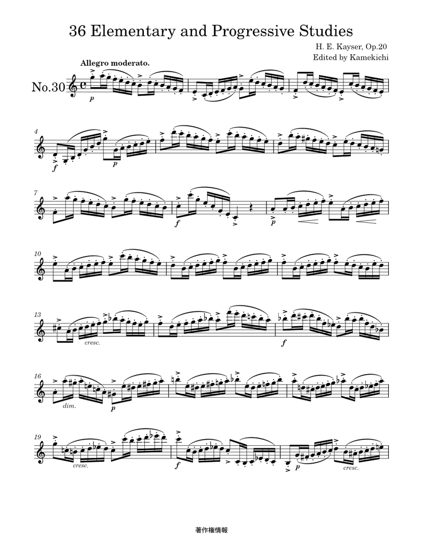 Kayser Etude No.30 Sheet music for Violin (Solo)