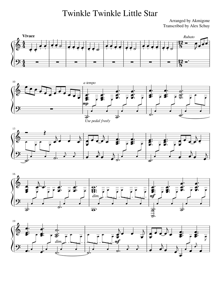 Twinkle little star piano sheet music sale
