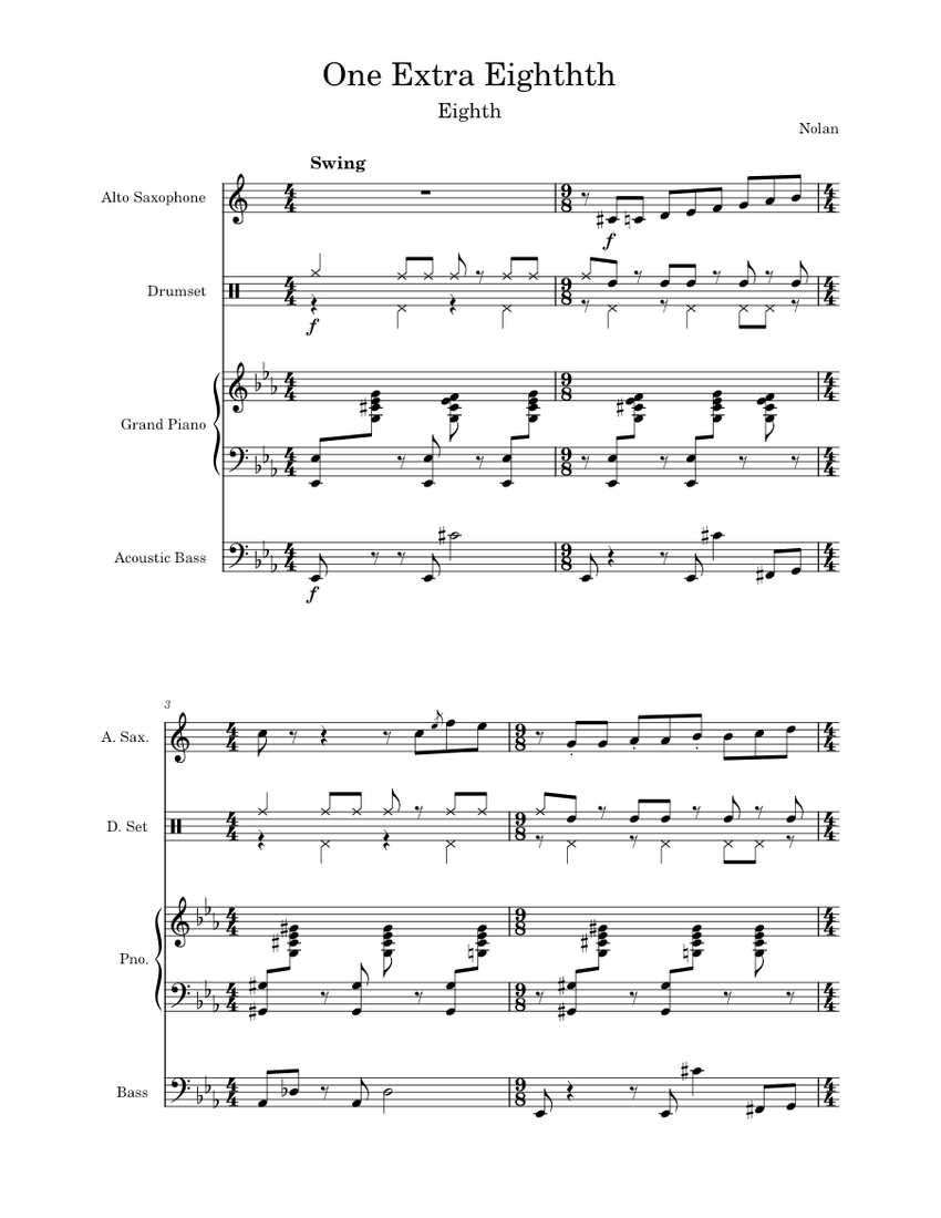 One Extra Eighthth Sheet Music for Piano, Saxophone alto