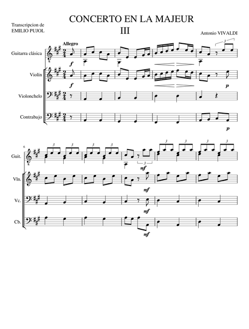 Concerto en A majeur - 3 mov – Antonio Vivaldi
