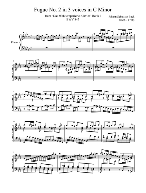 Fugue No. 2 BWV 847 in C Minor