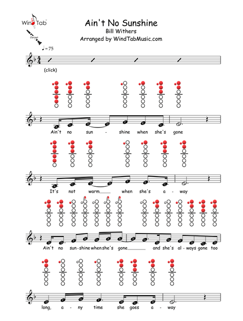 Ain't No Sunshine (Arr. WindTab) - Kris Allen (Clarinet Solo)