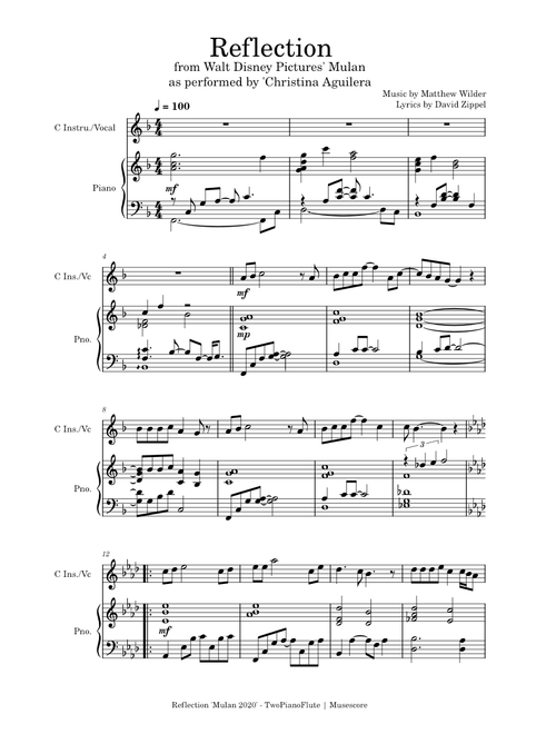 Reflection Mulan 2020 - Free sheet - C instrument & Piano