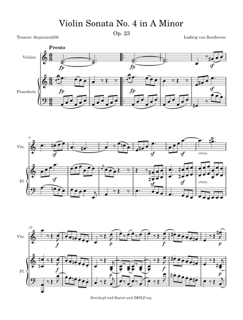 Violin Sonata No. 4 in A Minor, Op. 23 – Ludwig van Beethoven