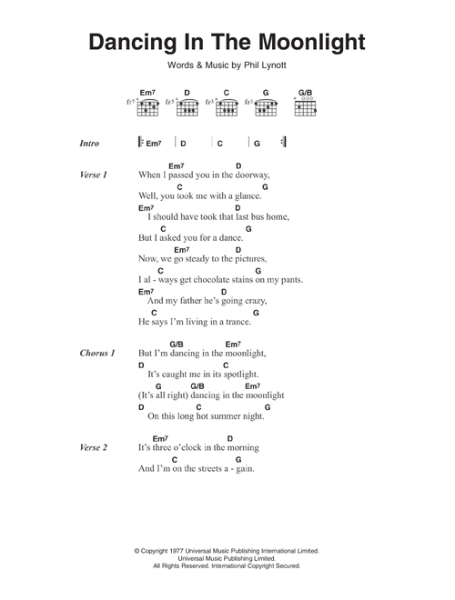 Dancing In The Moonlight - Thin Lizzy (Guitar Chords-Lyrics)