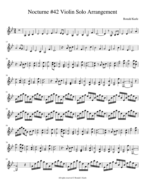 Nocturne #42 Violin Solo Arrangement