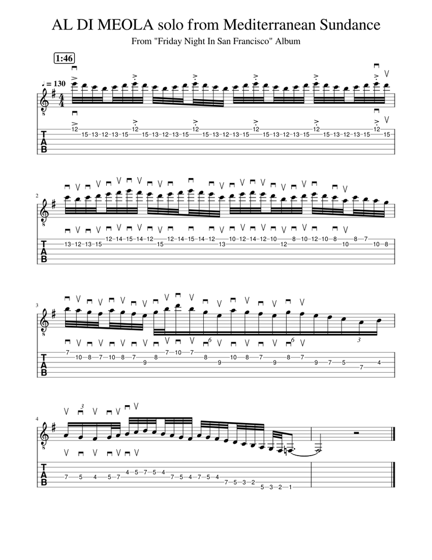 AL DI MEOLA solo from Mediterranean Sundance Sheet Music and Tab