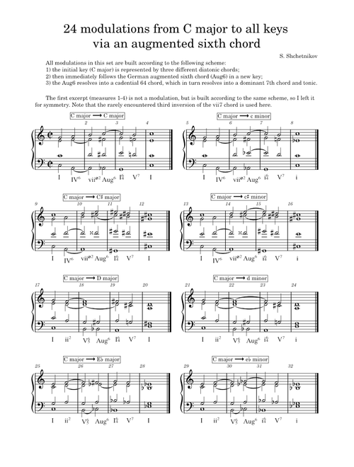 24 modulations from C major to all keys via an augmented sixth chord
