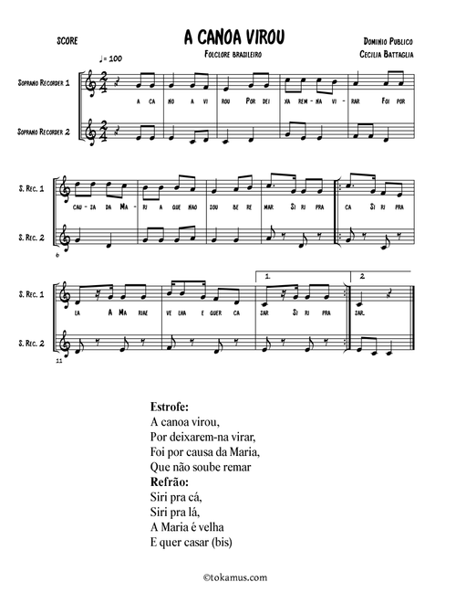"A canoa virou" - Brasilian folksong (Arr. Cecilia Battaglia) - Public Domain (Small Ensemble)