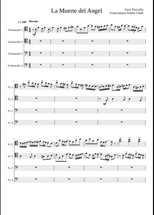 La Muerte del Angel Sheet Music for Viola (Mixed Quartet
