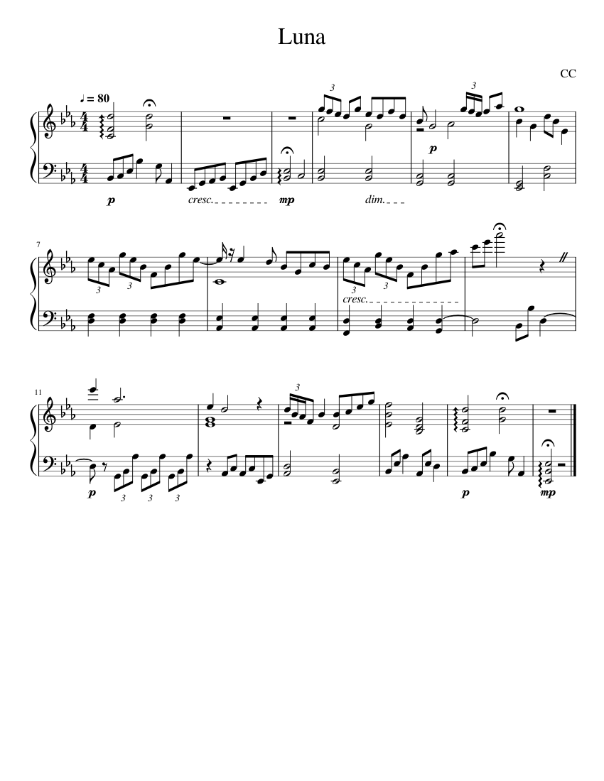 Luna Sheet Music for Piano (Solo) Easy | MuseScore.com