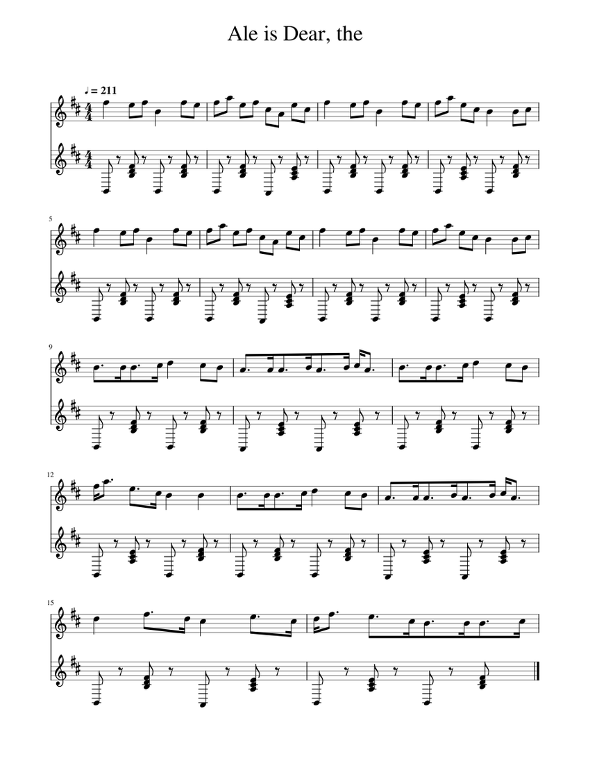 The Ale Is Dear Sheet Music For Piano Piano Duo