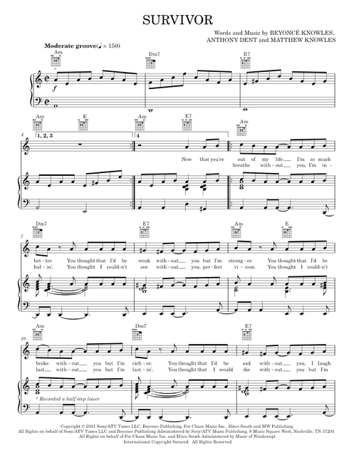 Survivor - Destiny's Child (Piano-Vocal-Guitar)