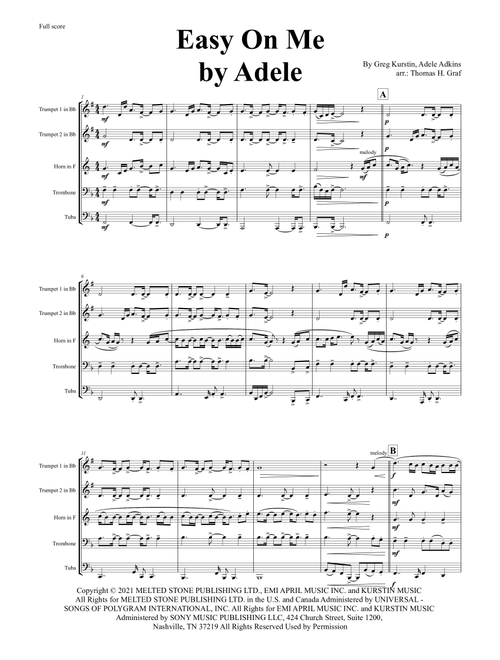 Easy On Me (Arr. Thomas Graf) - Adele (Brass Ensemble)